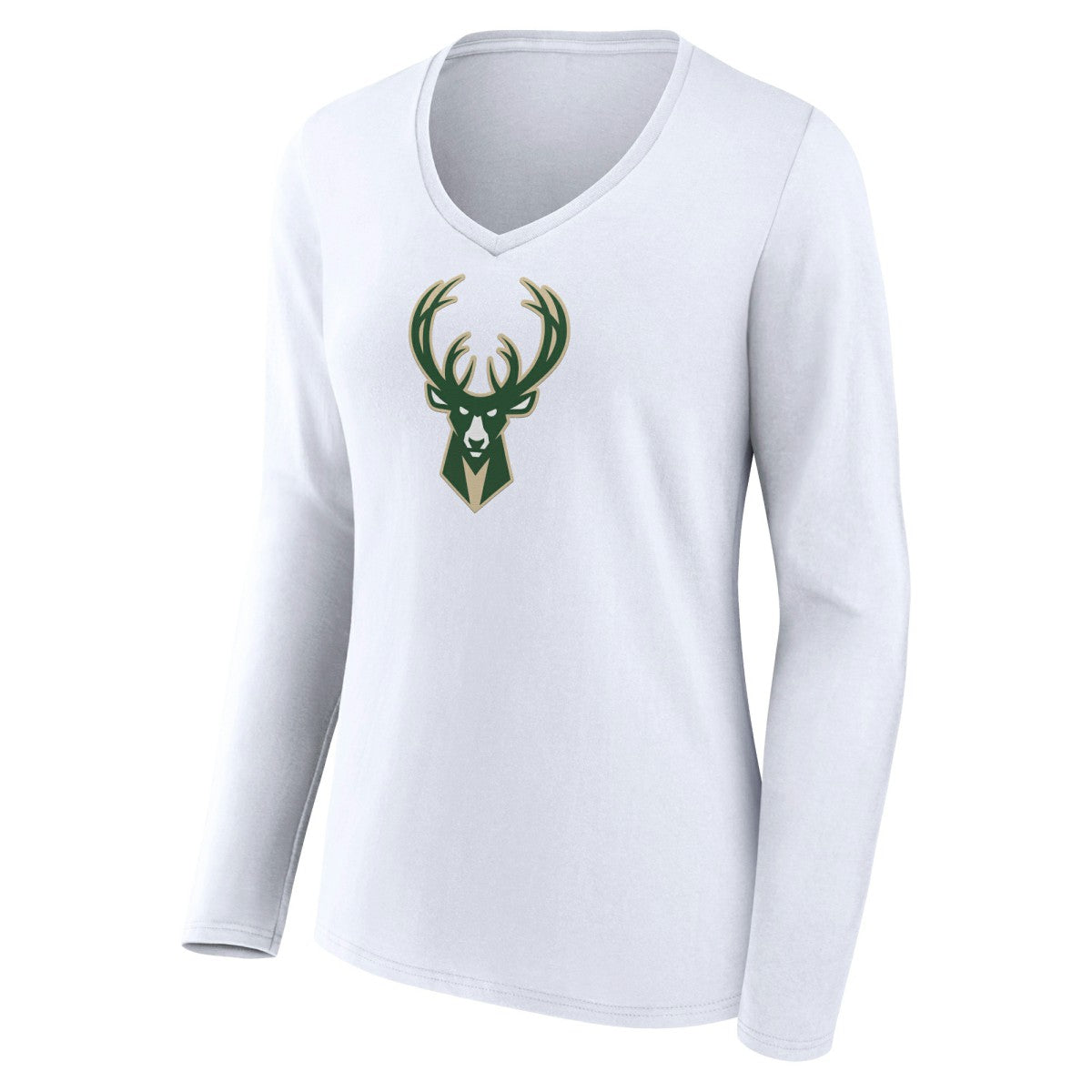 Milwaukee Bucks Women's Logo Long Sleeve V-Neck T-Shirt White - NBA