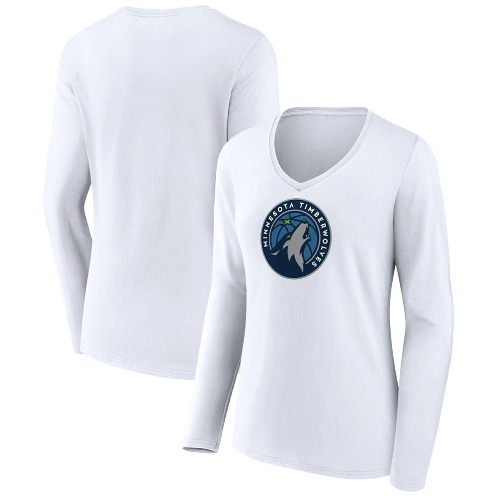 Minnesota Timberwolves Women's Logo Long Sleeve V-Neck T-Shirt White - NBA