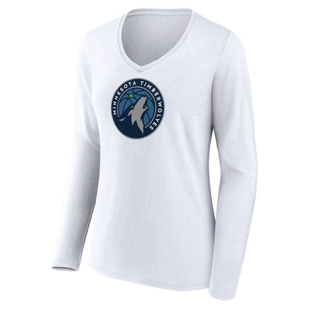 Minnesota Timberwolves Women's Logo Long Sleeve V-Neck T-Shirt White - NBA