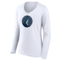 Minnesota Timberwolves Women's Logo Long Sleeve V-Neck T-Shirt White - NBA