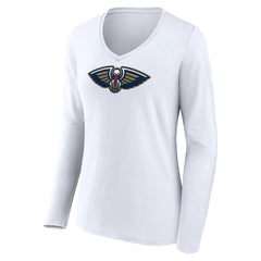 New Orleans Pelicans Women's Logo Long Sleeve V-Neck T-Shirt White - NBA