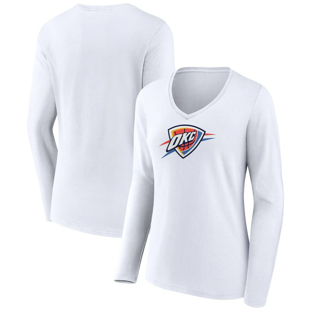 Oklahoma City Thunder Women's Logo Long Sleeve V-Neck T-Shirt White - NBA