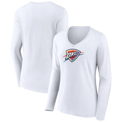 Oklahoma City Thunder Women's Logo Long Sleeve V-Neck T-Shirt White - NBA
