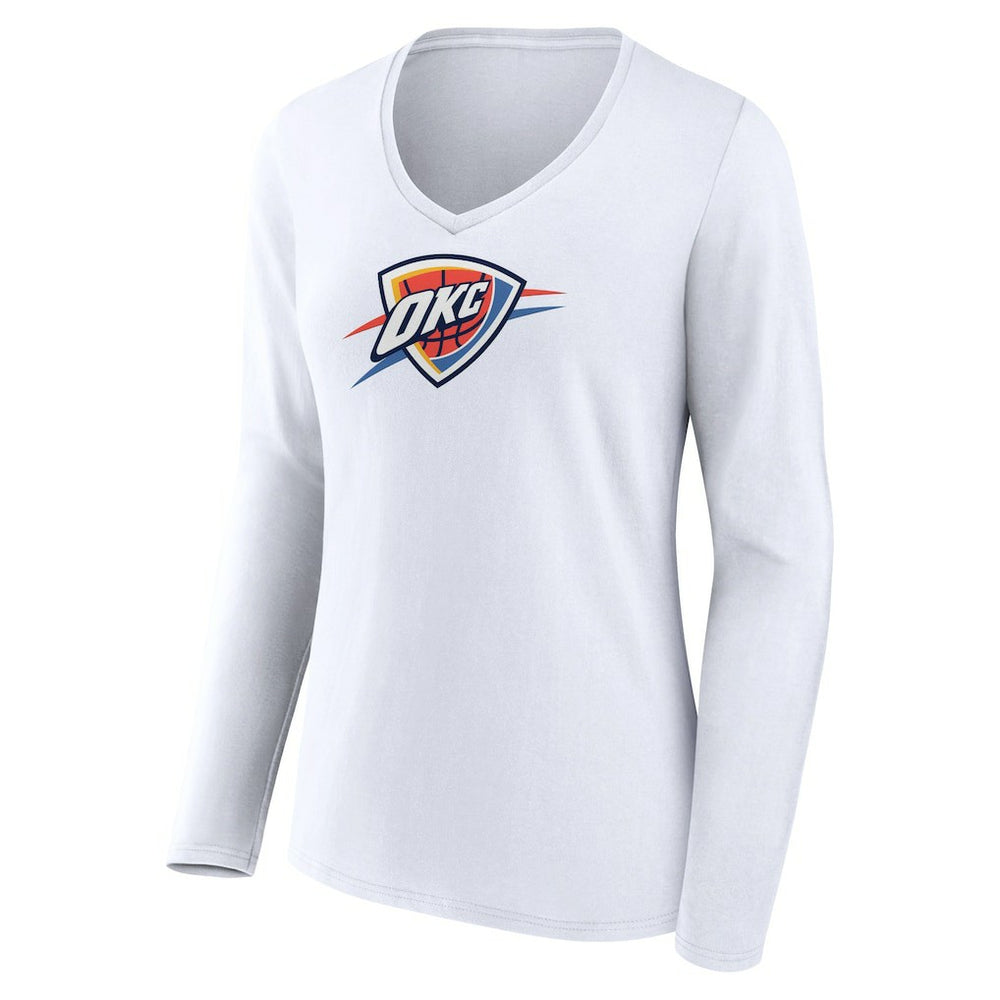 Oklahoma City Thunder Women's Logo Long Sleeve V-Neck T-Shirt White - NBA