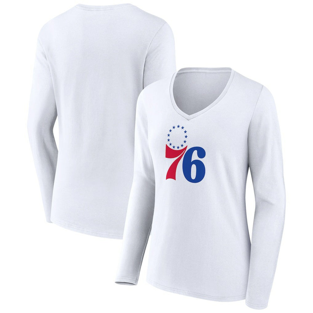 Philadelphia 76ers Women's Logo Long Sleeve V-Neck T-Shirt White - NBA