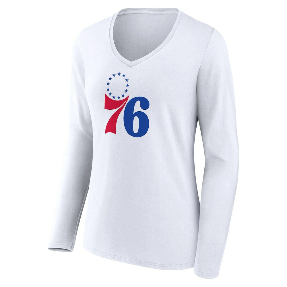 Philadelphia 76ers Women's Logo Long Sleeve V-Neck T-Shirt White - NBA