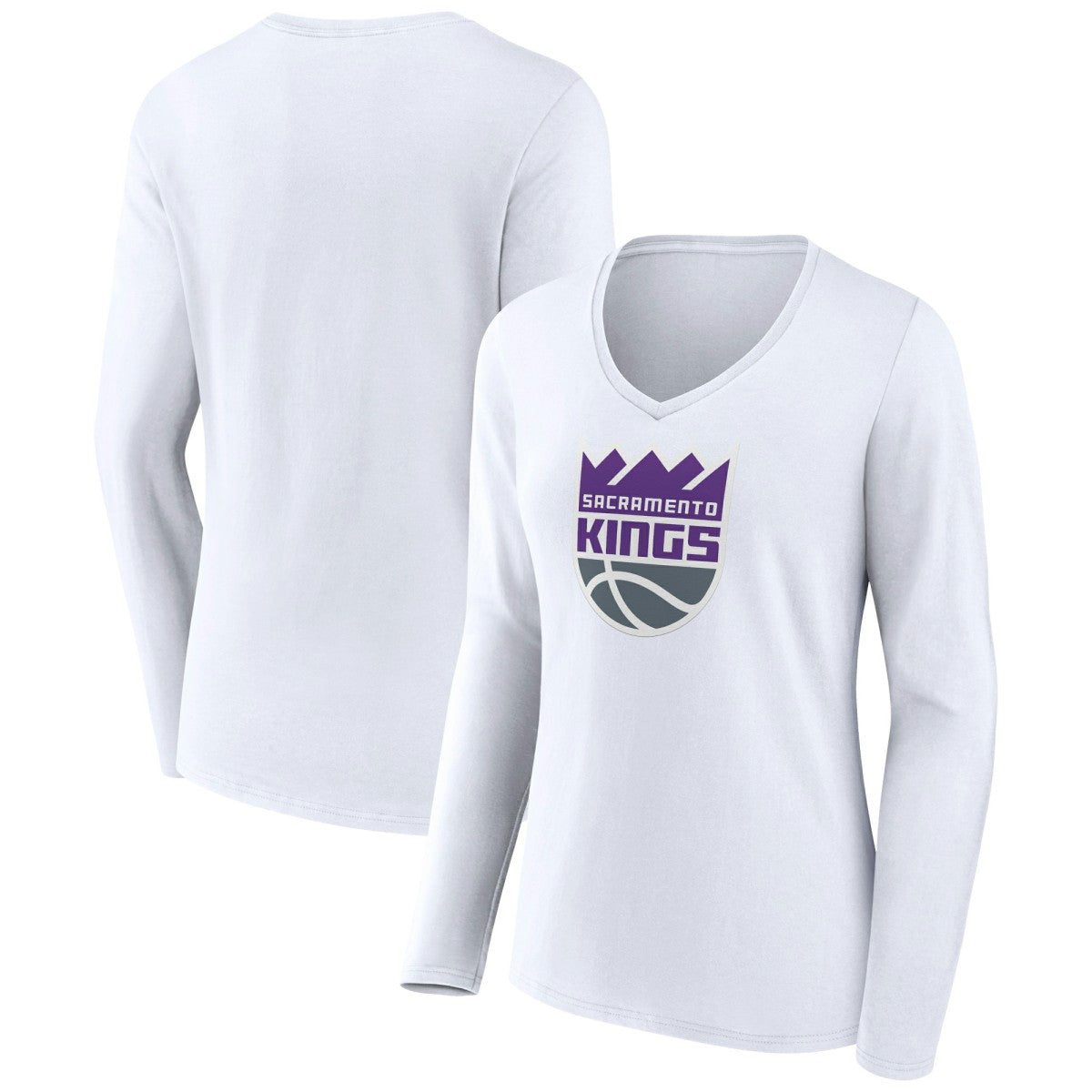Sacramento Kings Women's Logo Long Sleeve V-Neck T-Shirt White - NBA