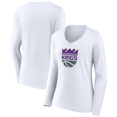 Sacramento Kings Women's Logo Long Sleeve V-Neck T-Shirt White - NBA