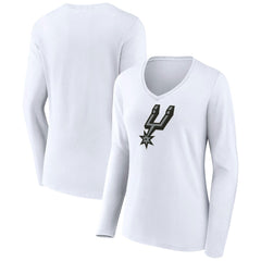 San Antonio Spurs Women's Logo Long Sleeve V-Neck T-Shirt White - NBA