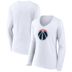 Washington Wizards Women's Logo Long Sleeve V-Neck T-Shirt White - NBA