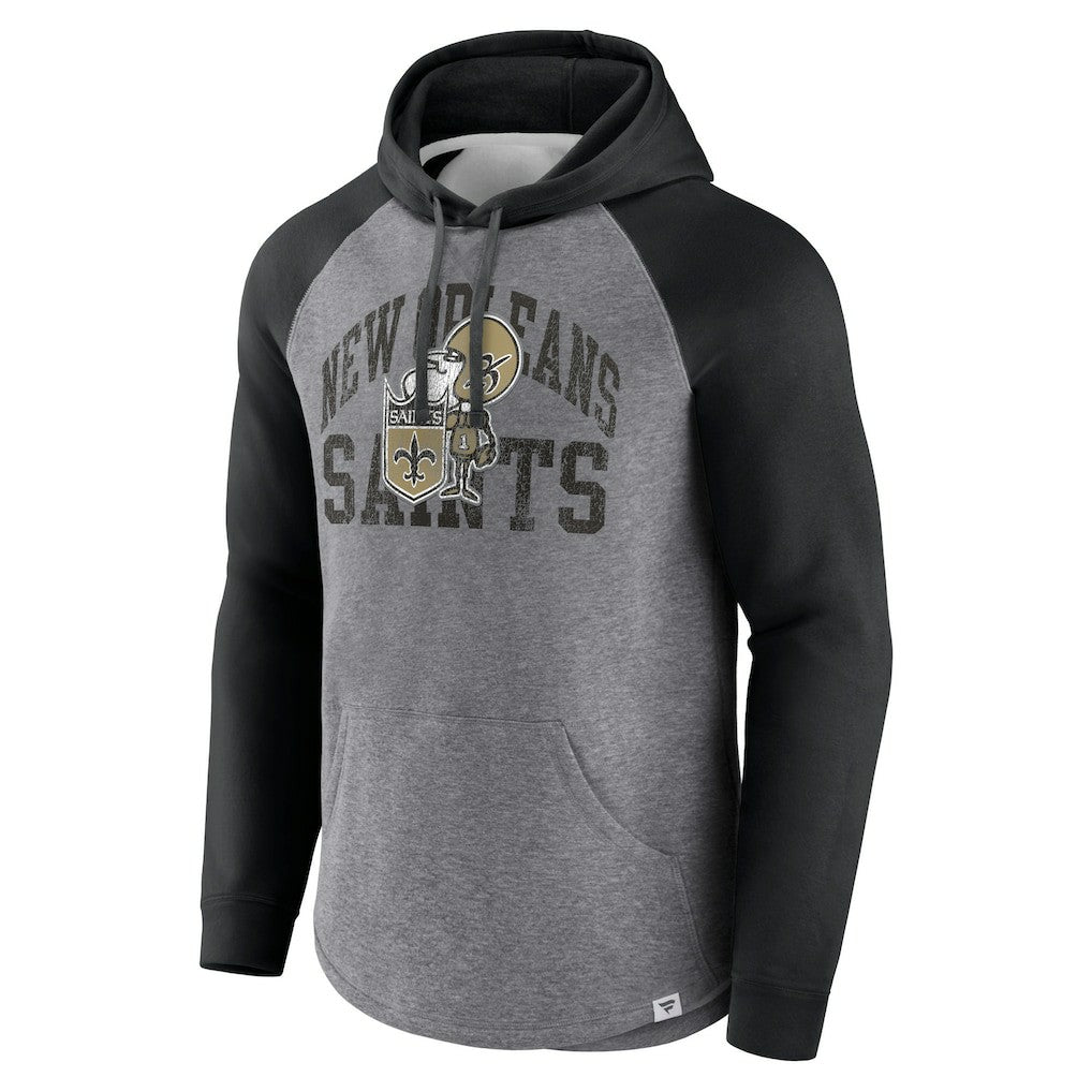 New Orleans Saints Favorite Arch Raglan Pullover Hoodie Heather Gray | Fanatics