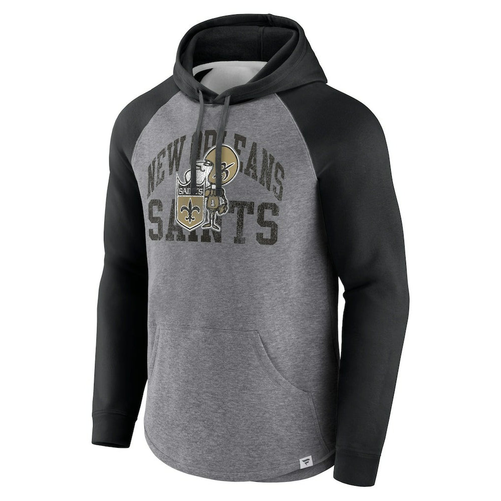 New Orleans Saints Favorite Arch Raglan Pullover Hoodie Heather Gray | Fanatics