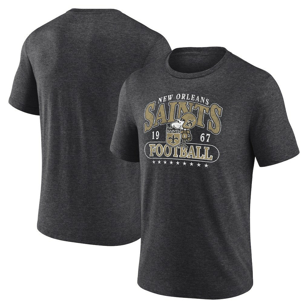 New Orleans Saints Retro Tri-Blend T-Shirt Heather Charcoal | Fanatics