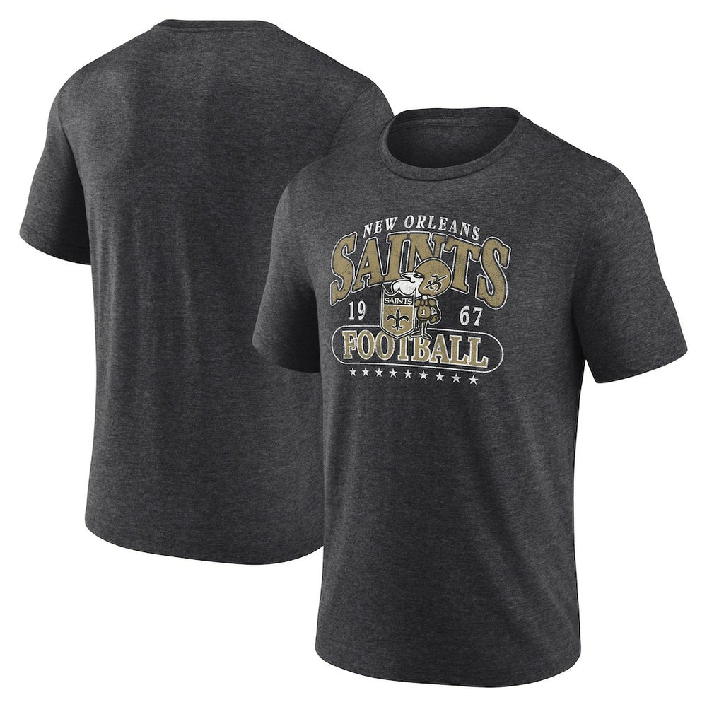 New Orleans Saints Retro Tri-Blend T-Shirt Heather Charcoal | Fanatics