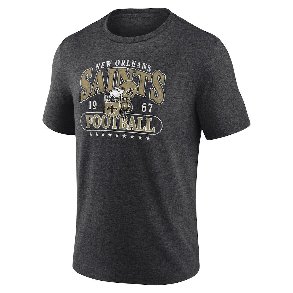 New Orleans Saints Retro Tri-Blend T-Shirt Heather Charcoal | Fanatics