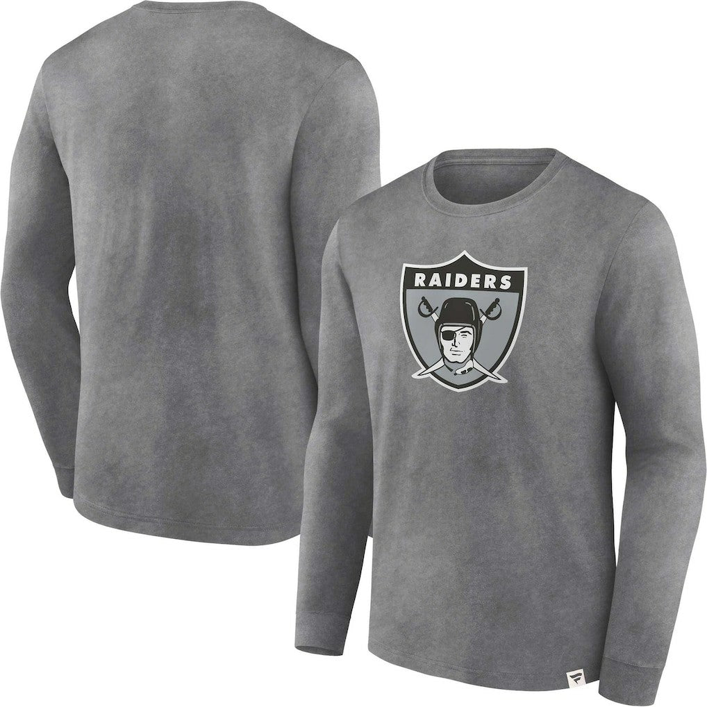 Las Vegas Raiders Washed Primary Long Sleeve T-Shirt Heather Charcoal | Fanatics