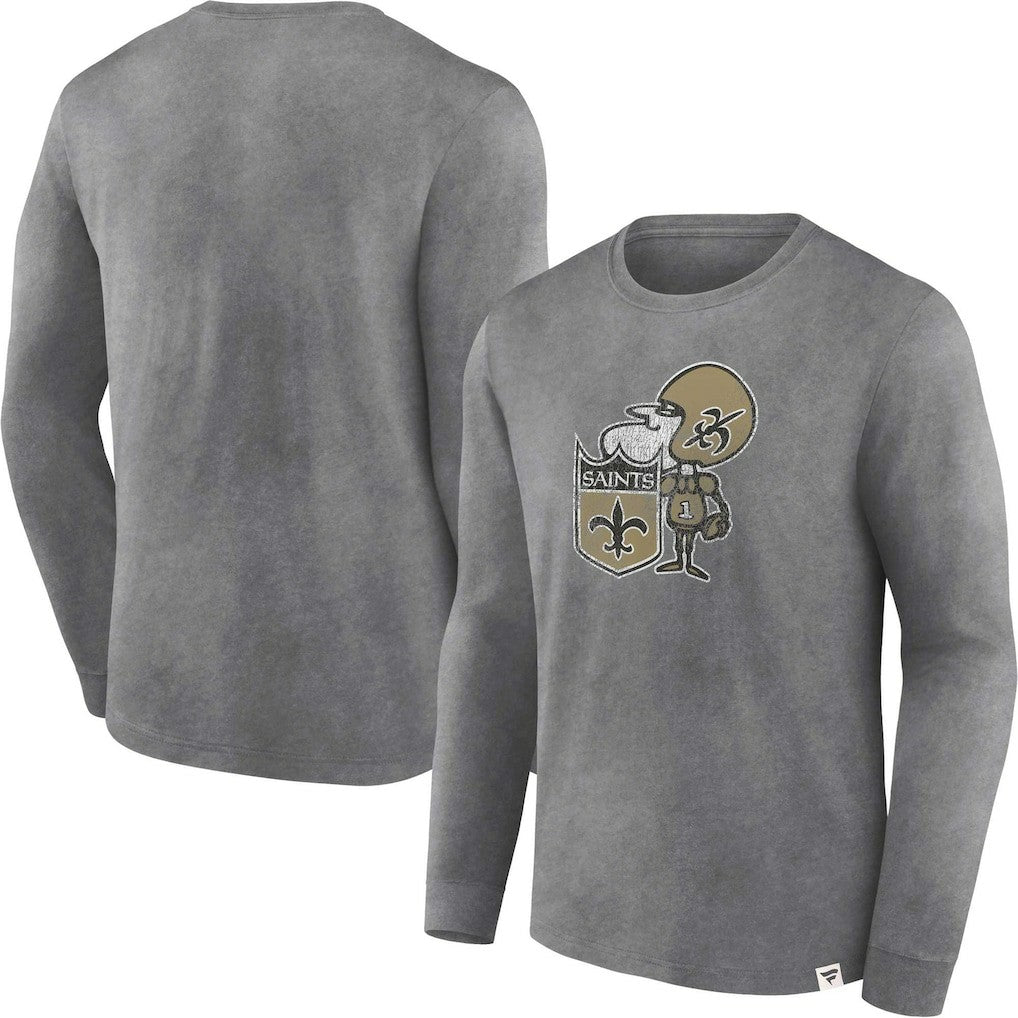 New Orleans Saints Washed Primary Long Sleeve T-Shirt Heather Charcoal | Fanatics