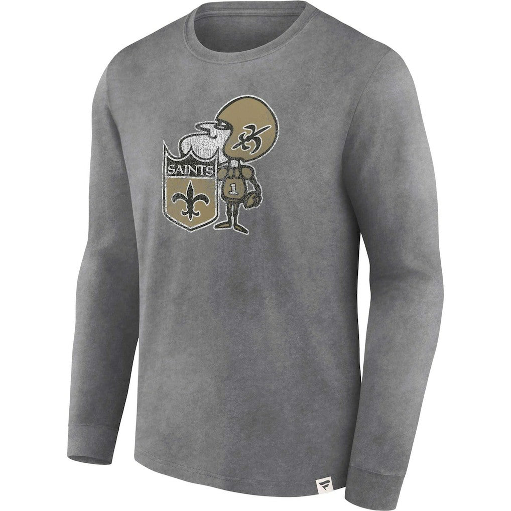 New Orleans Saints Washed Primary Long Sleeve T-Shirt Heather Charcoal | Fanatics
