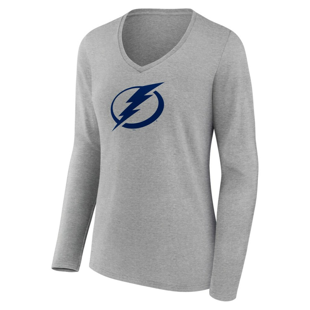 Tampa Bay Lightning Women's Team Logo Long Sleeve V-Neck T-Shirt - Gray - NHL
