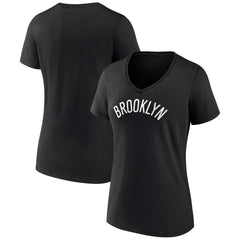 Brooklyn Nets Women's Wordmark V-Neck T-Shirt Black - NBA