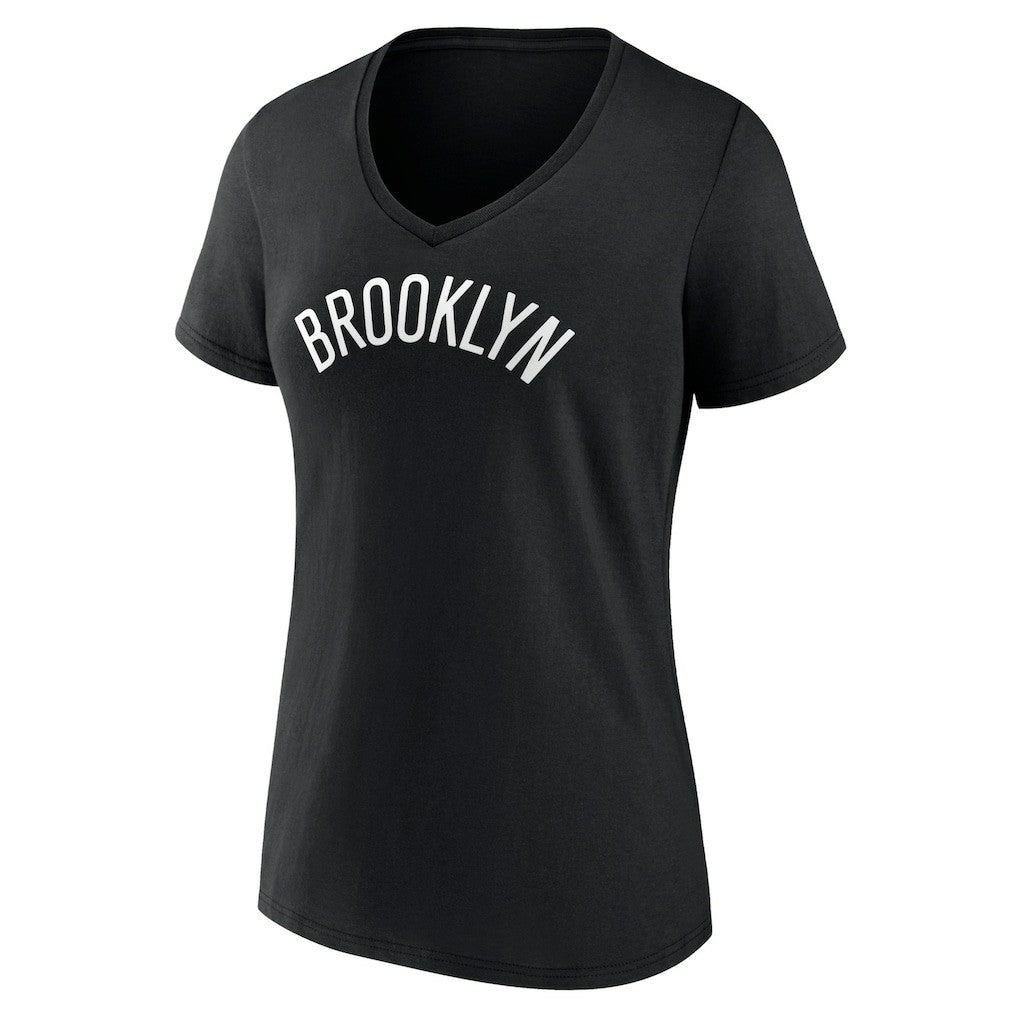 Brooklyn Nets Women's Wordmark V-Neck T-Shirt Black - NBA
