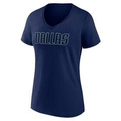 Dallas Mavericks Women's Wordmark V-Neck T-Shirt Navy - NBA