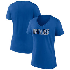 Dallas Mavericks Women's Wordmark V-Neck T-Shirt Royal - NBA