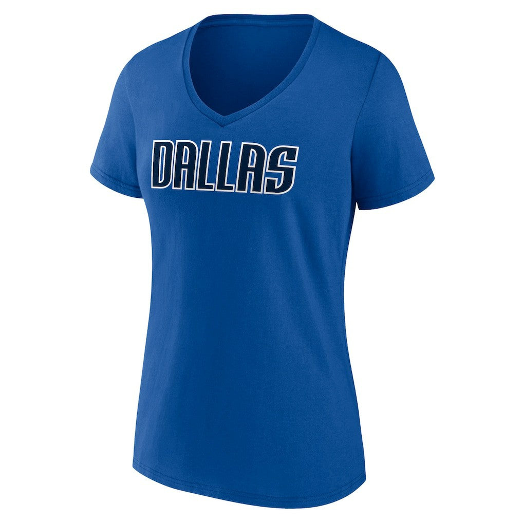 Dallas Mavericks Women's Wordmark V-Neck T-Shirt Royal - NBA