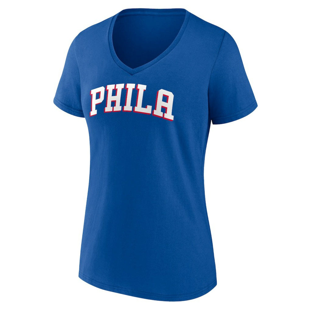 Philadelphia 76ers Women's Wordmark V-Neck T-Shirt Royal - NBA