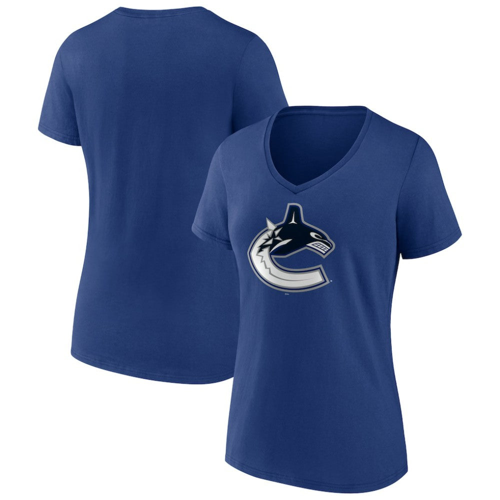 Vancouver Canucks Women's Team Logo V-Neck T-Shirt - Blue - NHL