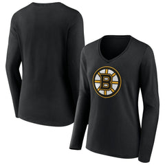 Boston Bruins Women's Team Logo Long Sleeve V-Neck T-Shirt - Black - NHL