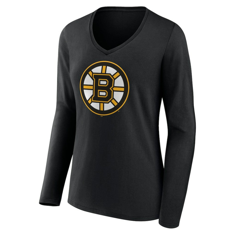 Boston Bruins Women's Team Logo Long Sleeve V-Neck T-Shirt - Black - NHL