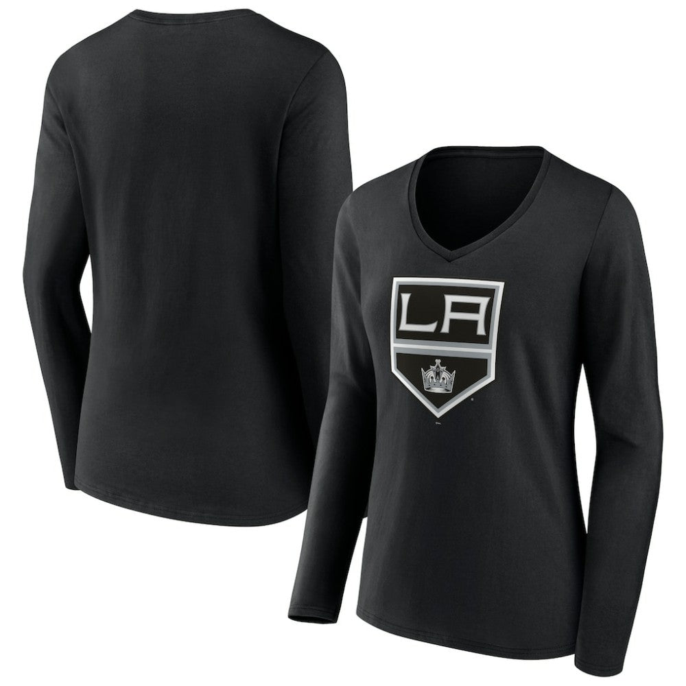 Los Angeles Kings Women's Team Logo Long Sleeve V-Neck T-Shirt - Black - NHL