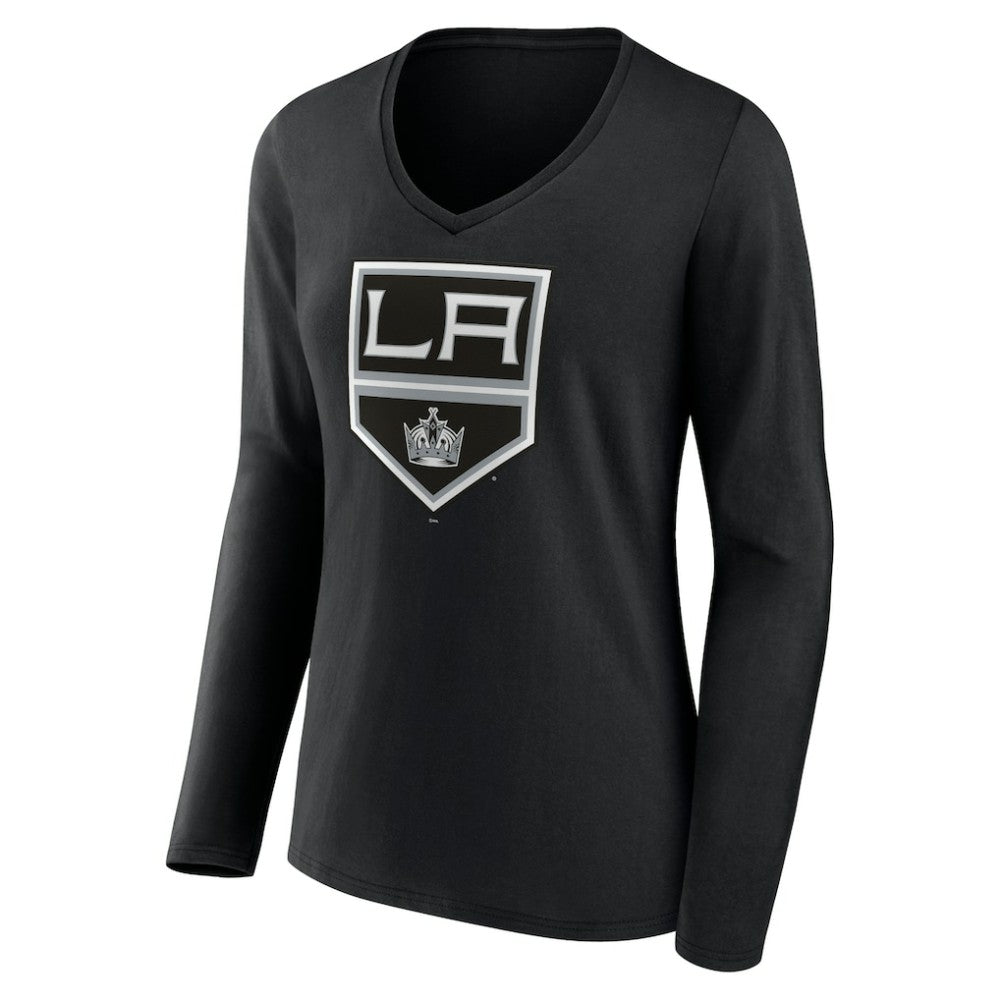 Los Angeles Kings Women's Team Logo Long Sleeve V-Neck T-Shirt - Black - NHL