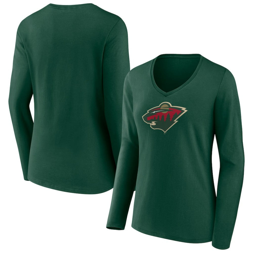 Minnesota Wild Women's Team Logo Long Sleeve V-Neck T-Shirt - Green - NHL
