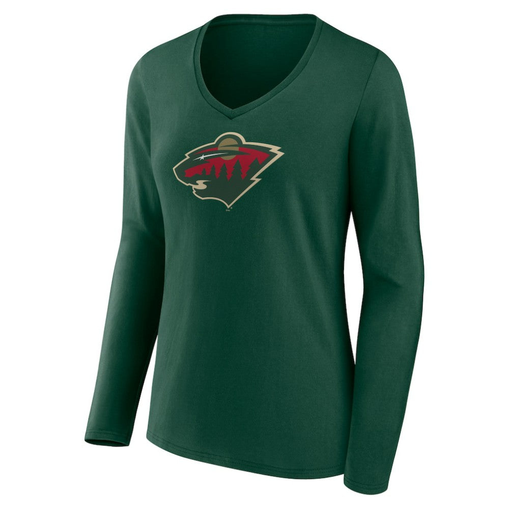 Minnesota Wild Women's Team Logo Long Sleeve V-Neck T-Shirt - Green - NHL