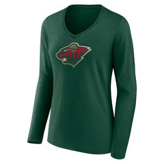 Minnesota Wild Women's Team Logo Long Sleeve V-Neck T-Shirt - Green - NHL