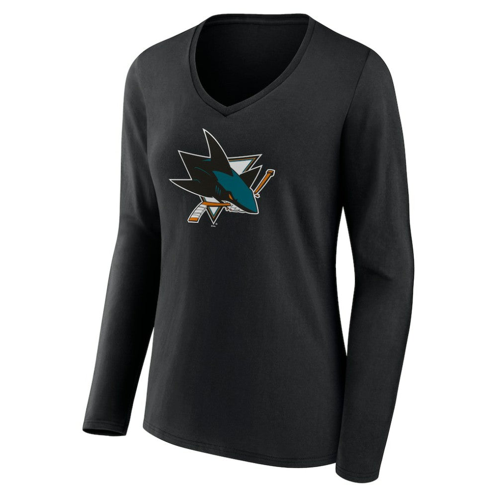 San Jose Sharks Women's Team Logo Long Sleeve V-Neck T-Shirt - Black - NHL