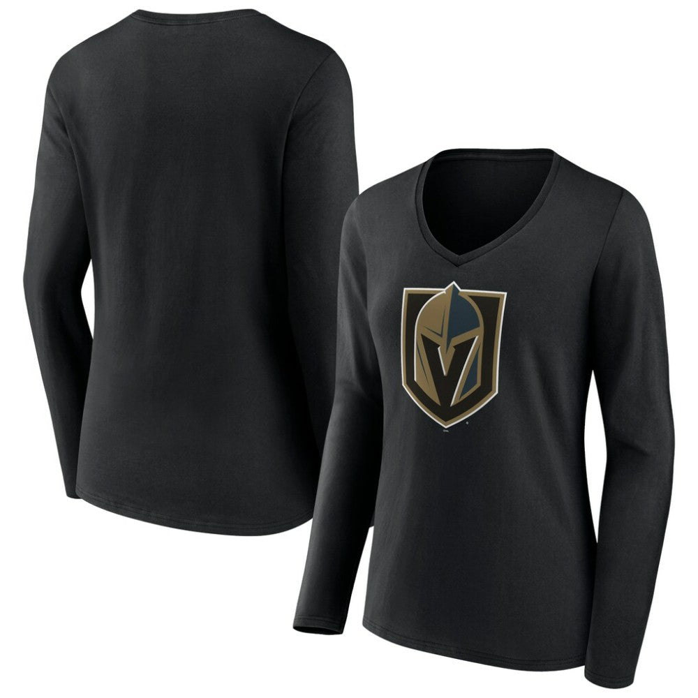 Vegas Golden Knights Women's Team Logo Long Sleeve V-Neck T-Shirt - Black - NHL