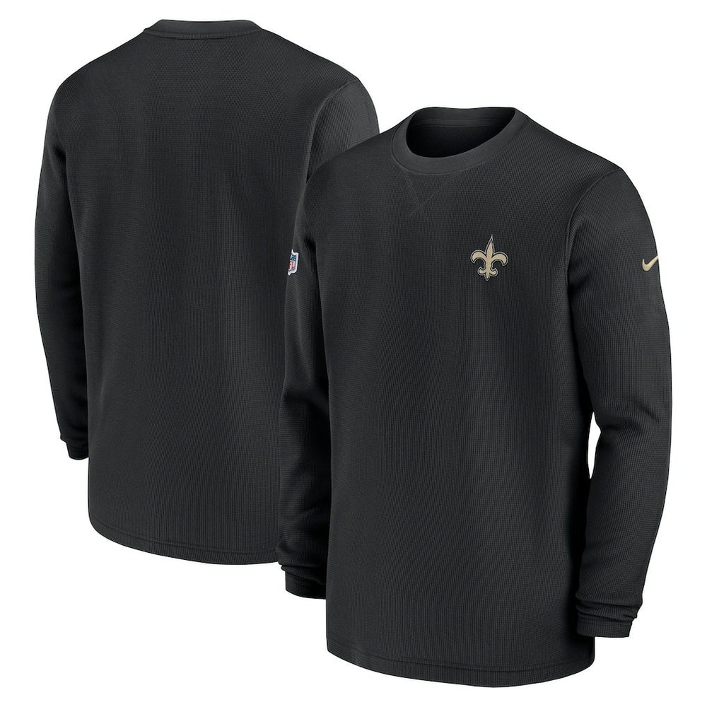 New Orleans Saints 2023 Sideline Throwback Heavy Brushed Waffle Long Sleeve Top Black | Nike for Sale