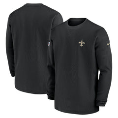 New Orleans Saints 2023 Sideline Throwback Heavy Brushed Waffle Long Sleeve Top Black | Nike for Sale