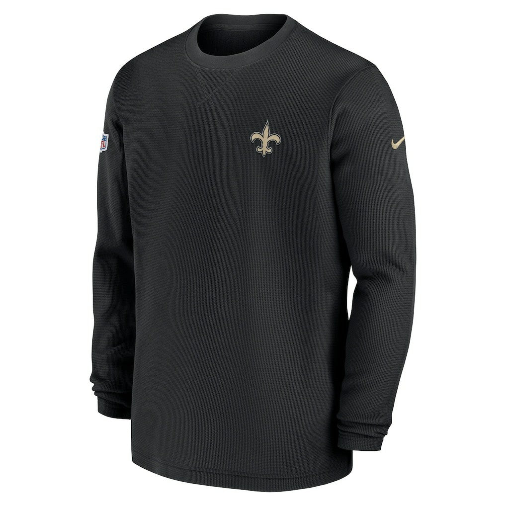 New Orleans Saints 2023 Sideline Throwback Heavy Brushed Waffle Long Sleeve Top Black | Nike for Sale