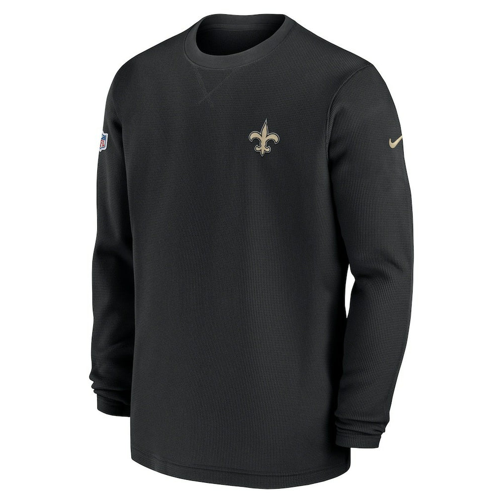 New Orleans Saints 2023 Sideline Throwback Heavy Brushed Waffle Long Sleeve Top Black | Nike for Sale