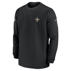 New Orleans Saints 2023 Sideline Throwback Heavy Brushed Waffle Long Sleeve Top Black | Nike for Sale