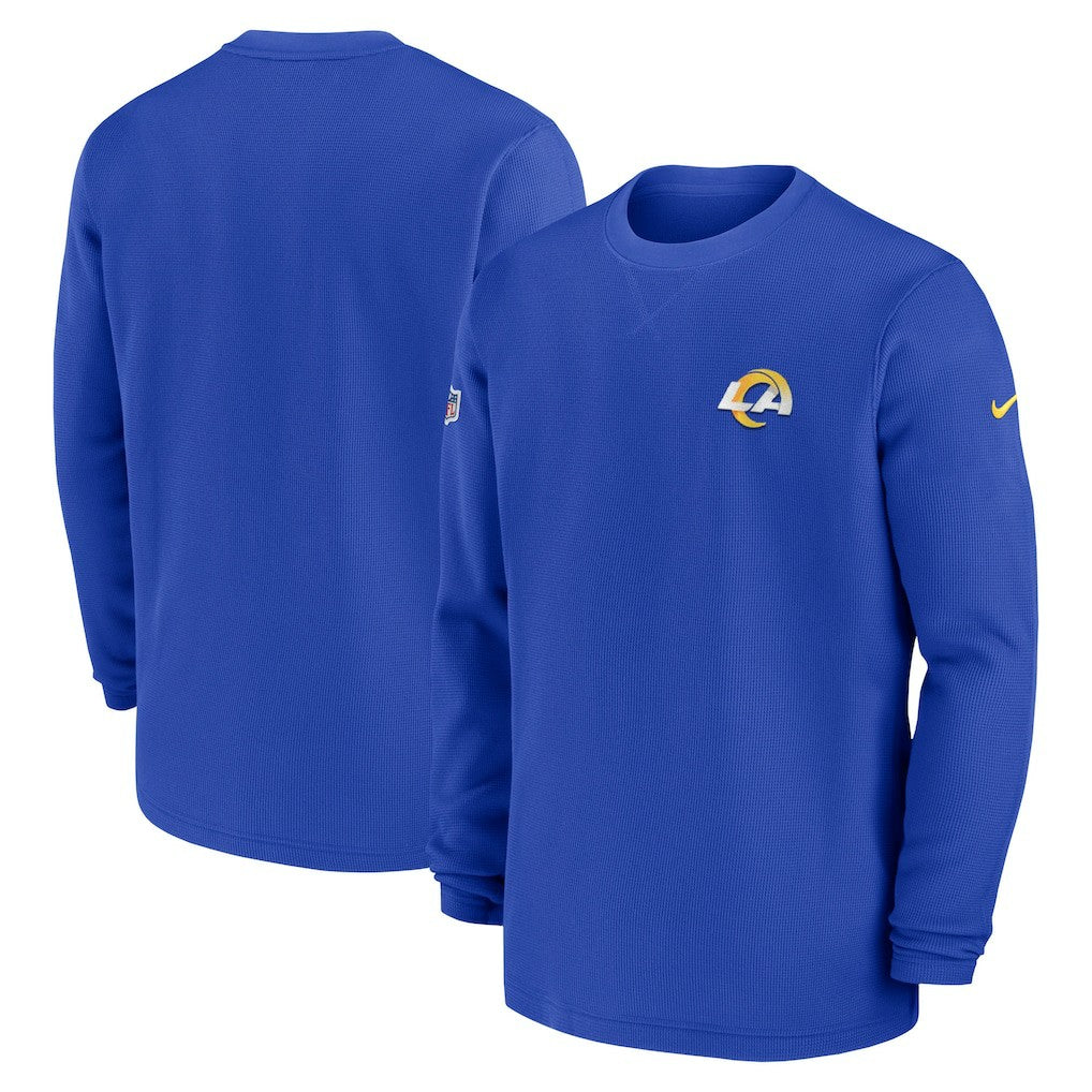 Los Angeles Rams 2023 Sideline Throwback Heavy Brushed Waffle Long Sleeve Top Royal | Nike for Sale