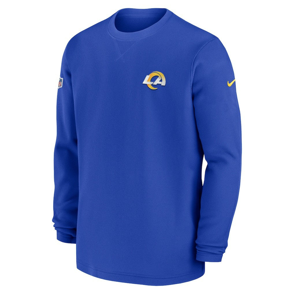 Los Angeles Rams 2023 Sideline Throwback Heavy Brushed Waffle Long Sleeve Top Royal | Nike for Sale