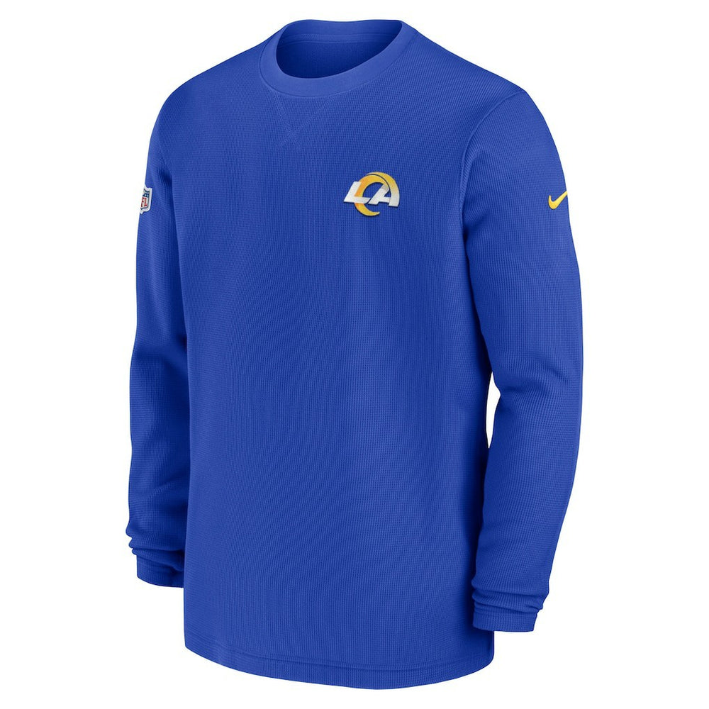 Los Angeles Rams 2023 Sideline Throwback Heavy Brushed Waffle Long Sleeve Top Royal | Nike for Sale