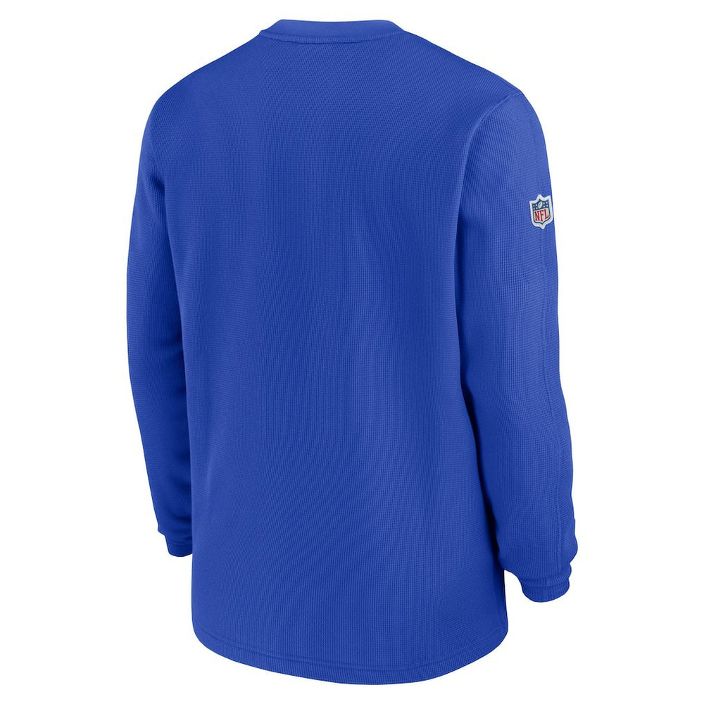 Los Angeles Rams 2023 Sideline Throwback Heavy Brushed Waffle Long Sleeve Top Royal | Nike for Sale