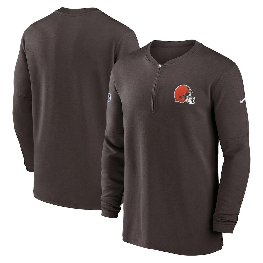 Cleveland Browns 2023 Sideline Performance Long Sleeve Tri-Blend Quarter-Zip Top Brown | Nike for Sale