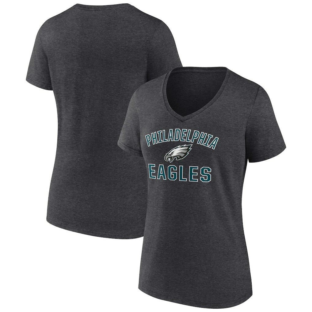 Philadelphia Eagles Women's Victory Arch Team V-Neck T-Shirt Charcoal | NFL